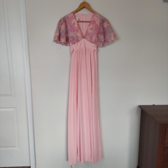 Vintage Terri Juniors Floral V-neck Slip Maxi Dress Size 7 - Picture 2 of 12